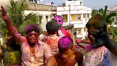 wild holi celebration with exposing guy